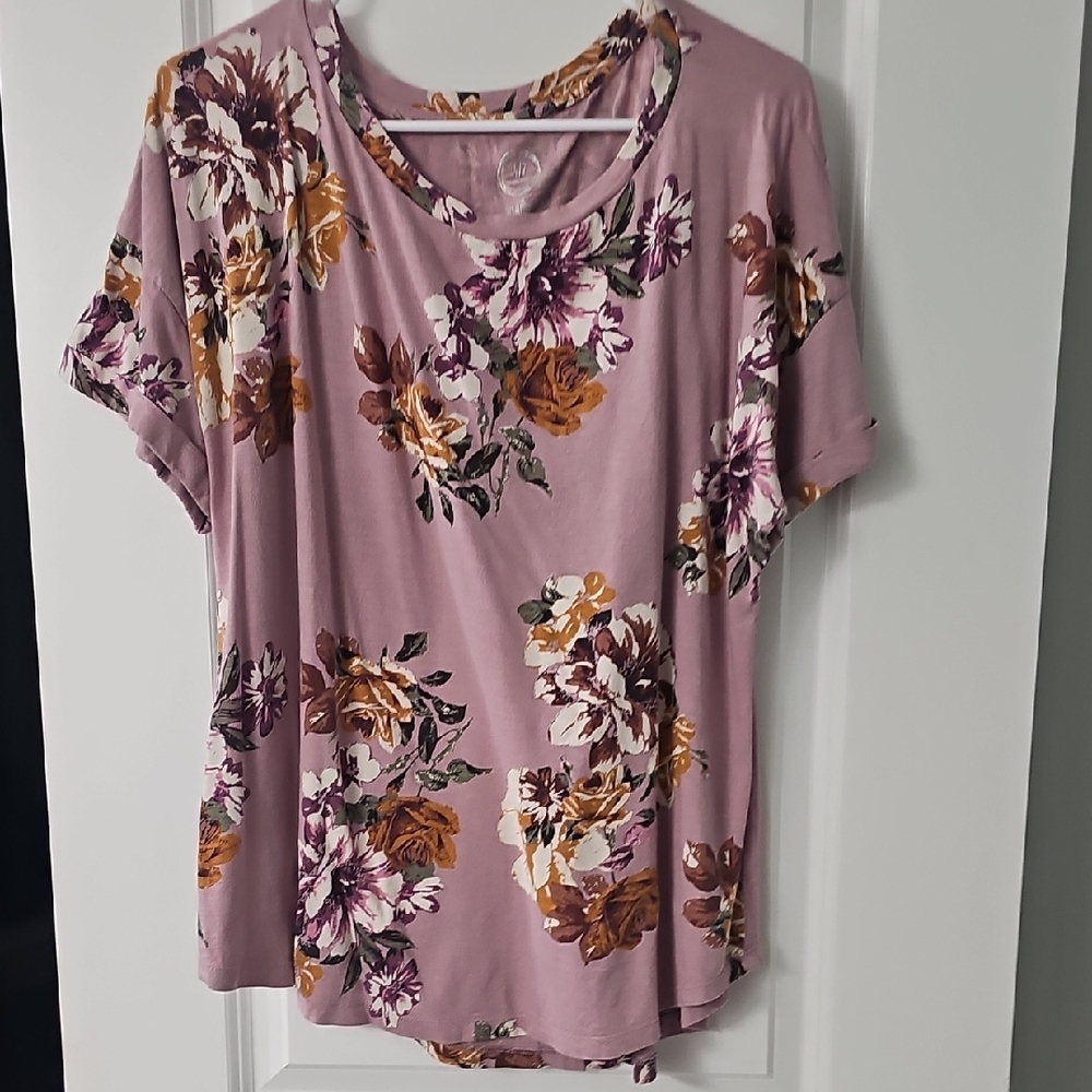 Maurices Floral Short Sleeve Top - Lavender and Mustard